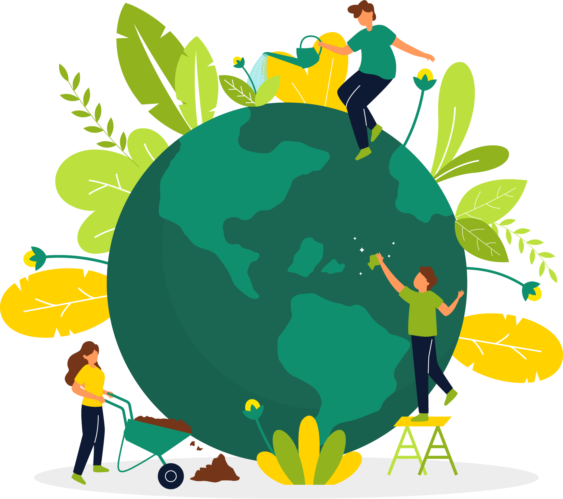 Sustainable Earth illustration with people caring for the planet